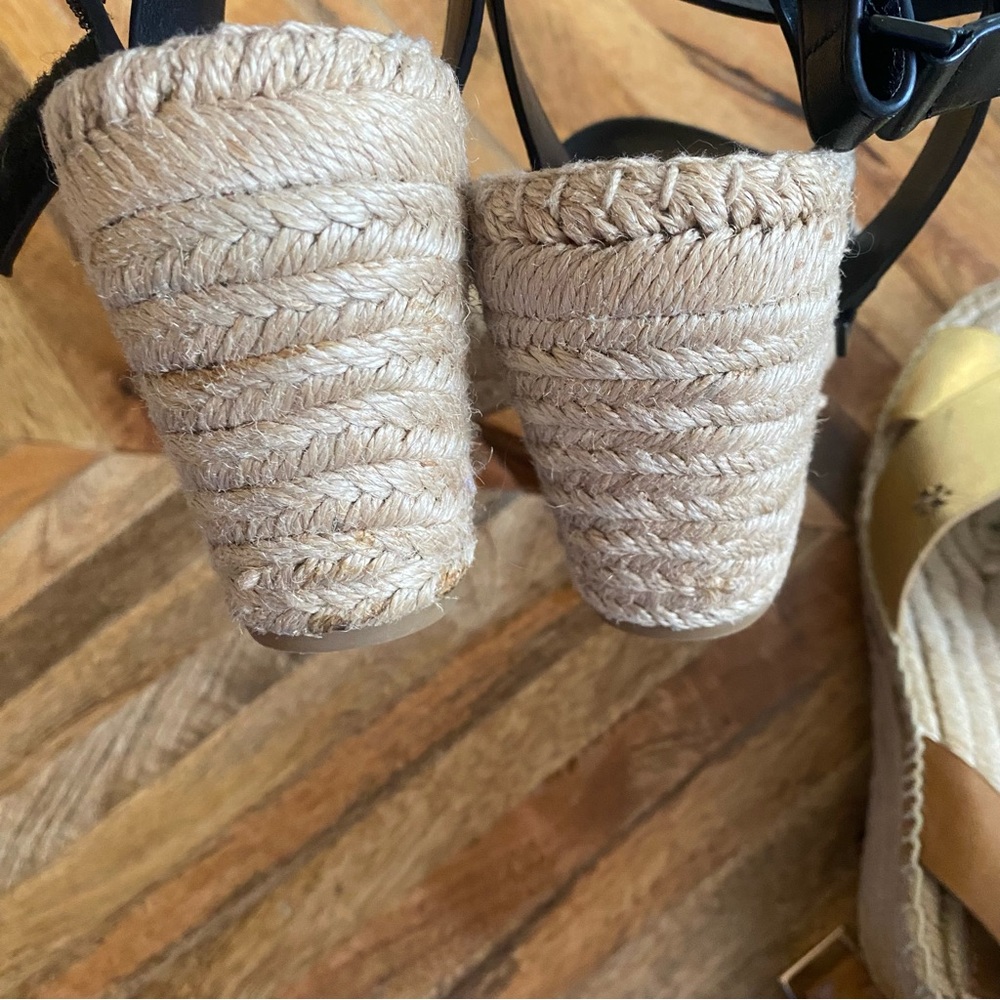 Tory Burch Black and Gold Espadrille Shoes with Cross-Strap Design - Picture 8 of 11